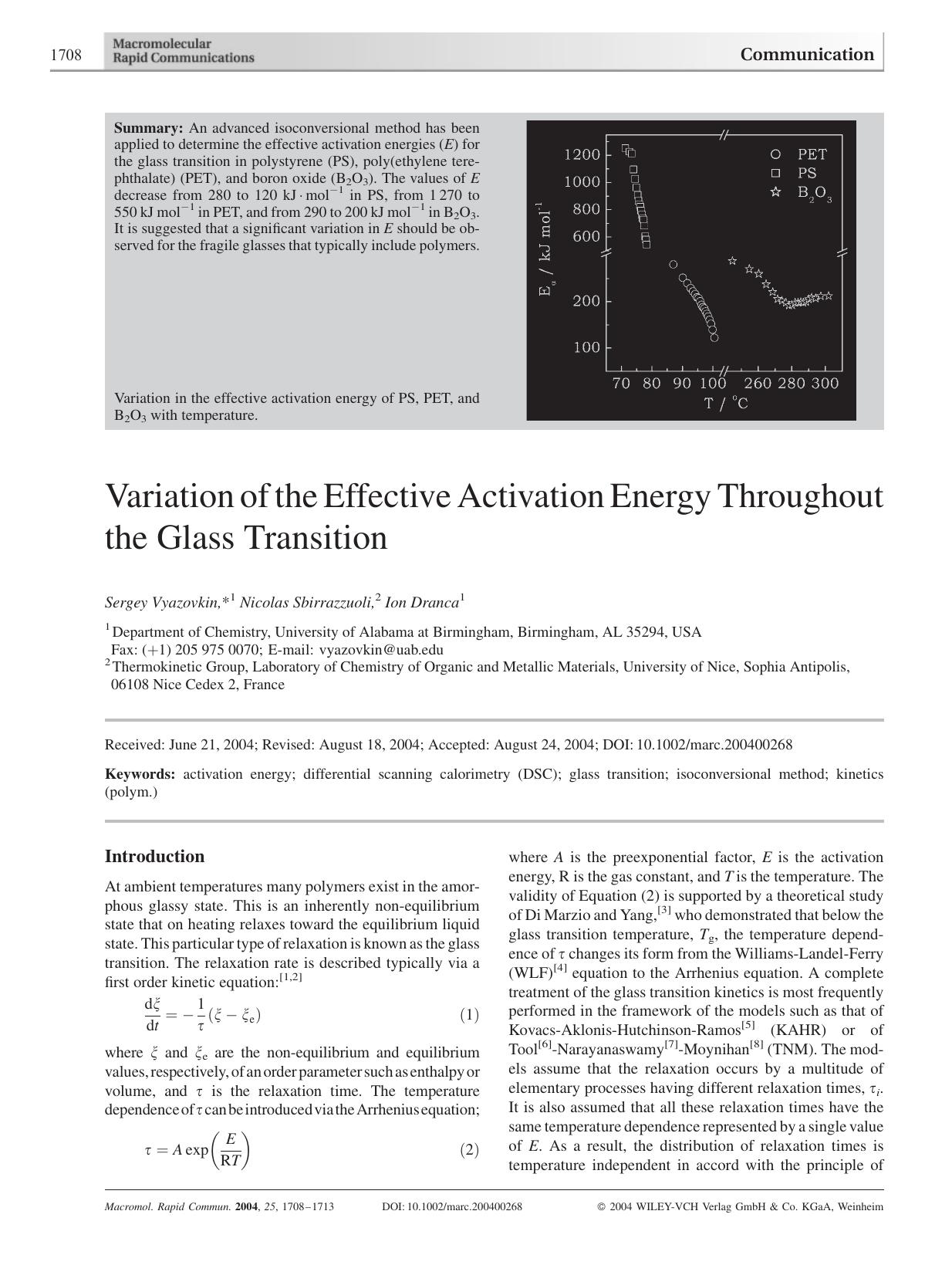 Variation of the Effective Activation Energy Throughout the Glass Transition by Unknown