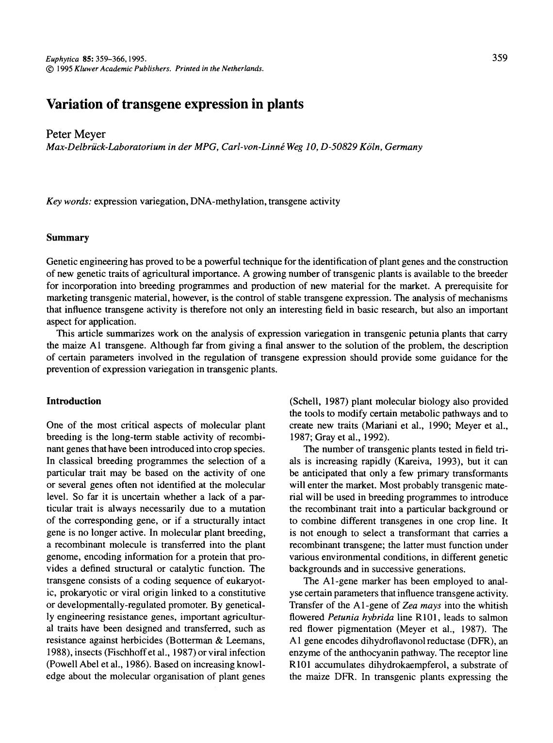 Variation of transgene expression in plants by Unknown
