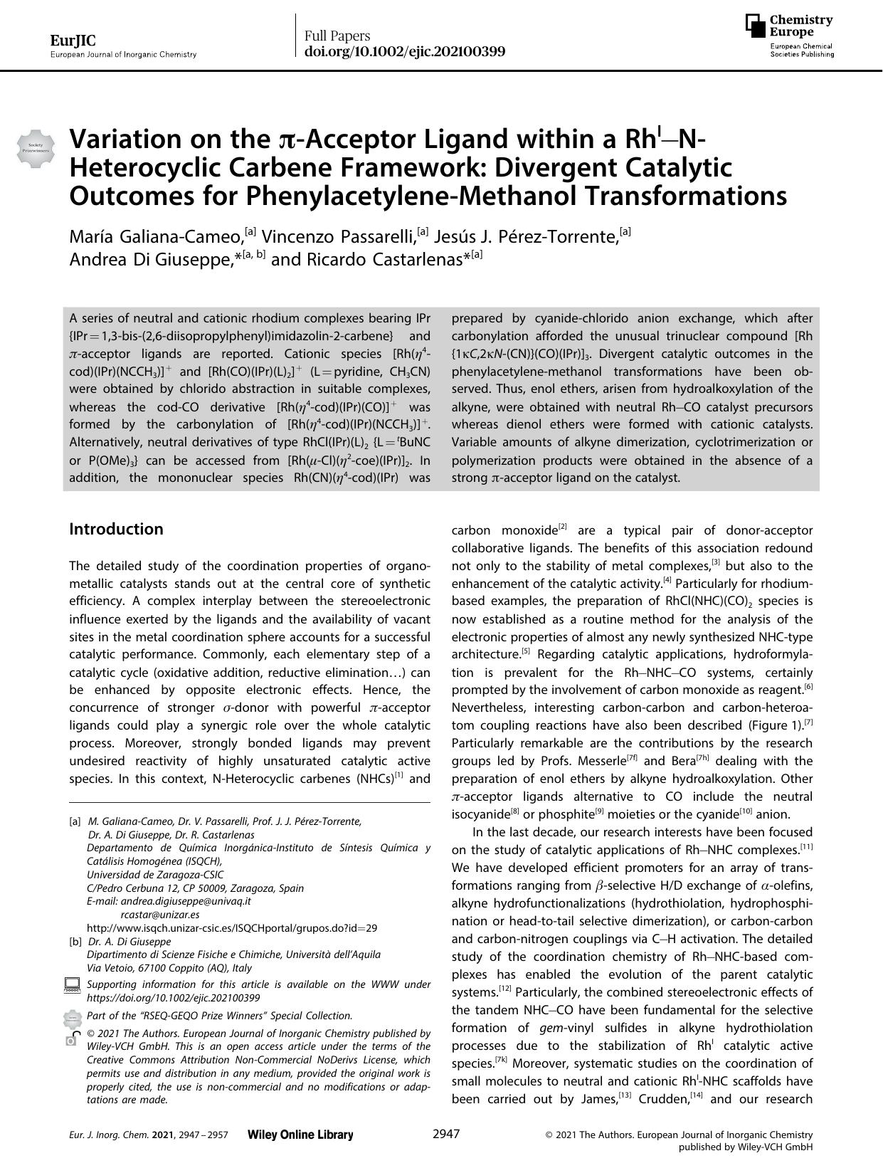 Variation on the ÏâAcceptor Ligand within a RhIâNâHeterocyclic Carbene Framework: Divergent Catalytic Outcomes for PhenylacetyleneâMethanol Transformations by Unknown