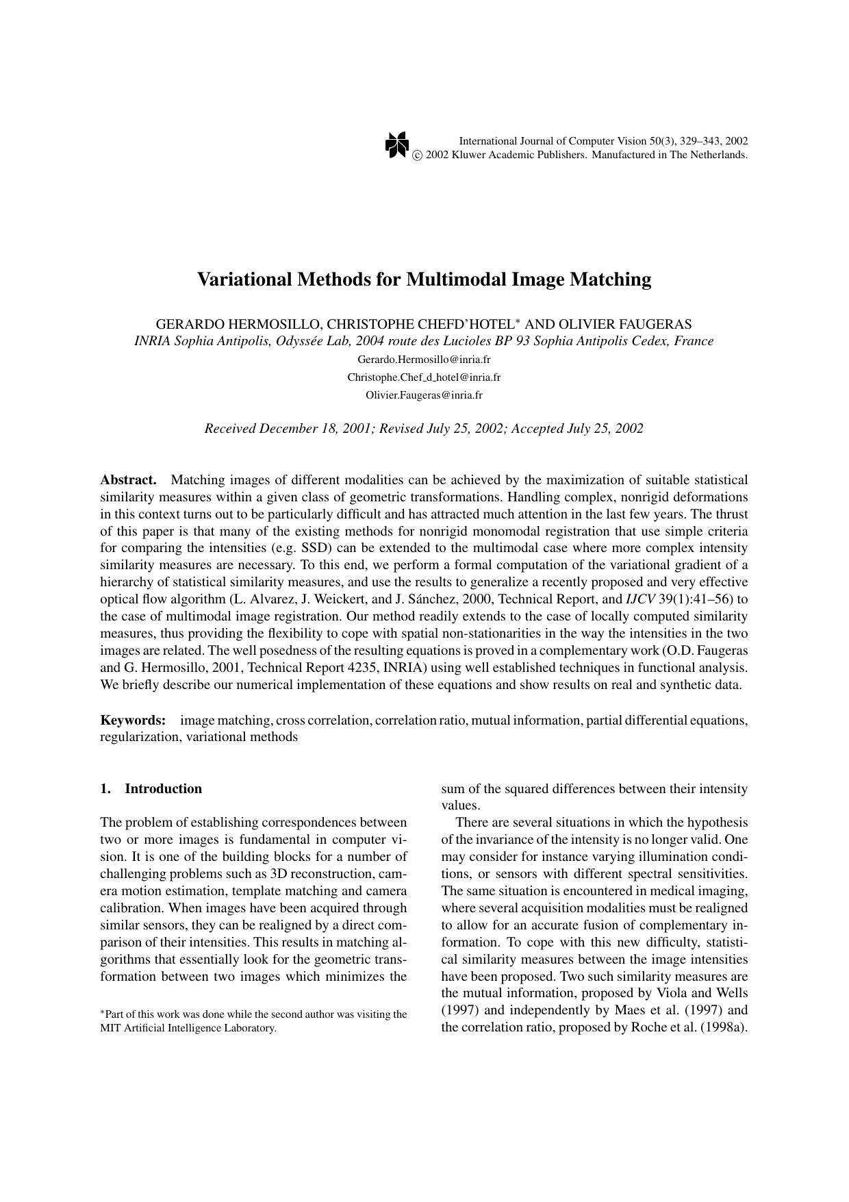 Variational Methods for Multimodal Image Matching by Variational Methods for Multimodal Image Matching