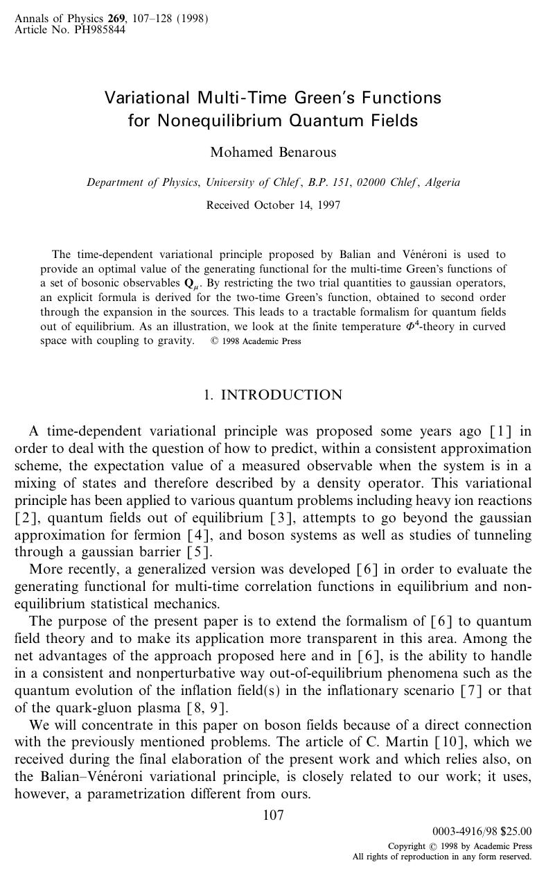 Variational Multi-Time Green's Functions for Nonequilibrium Quantum Fields by Benarous M.