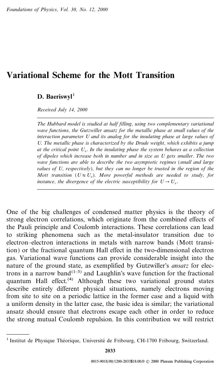 Variational Scheme for the Mott Transition by Unknown