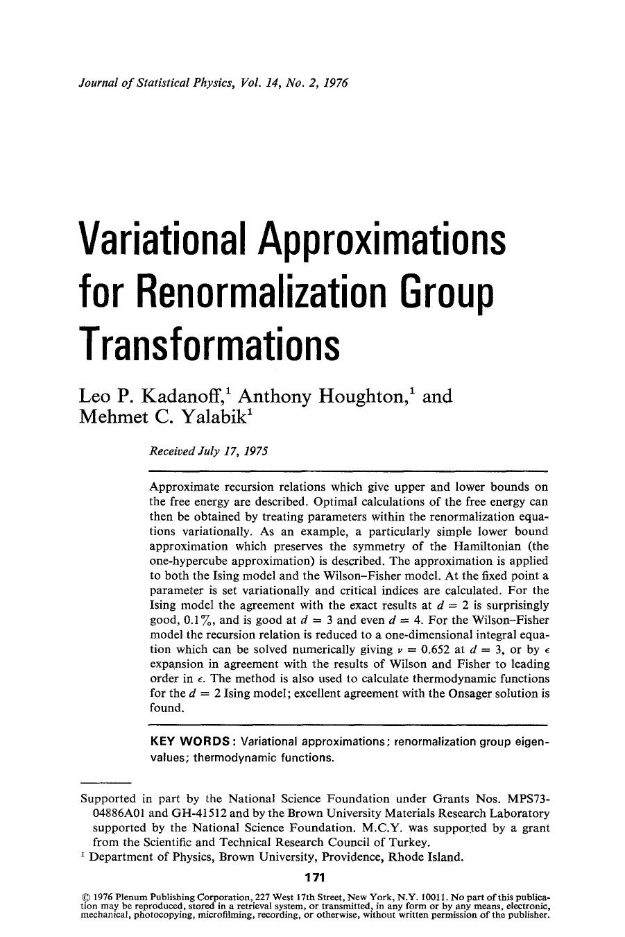 Variational approximations for renormalization group transformations by Unknown