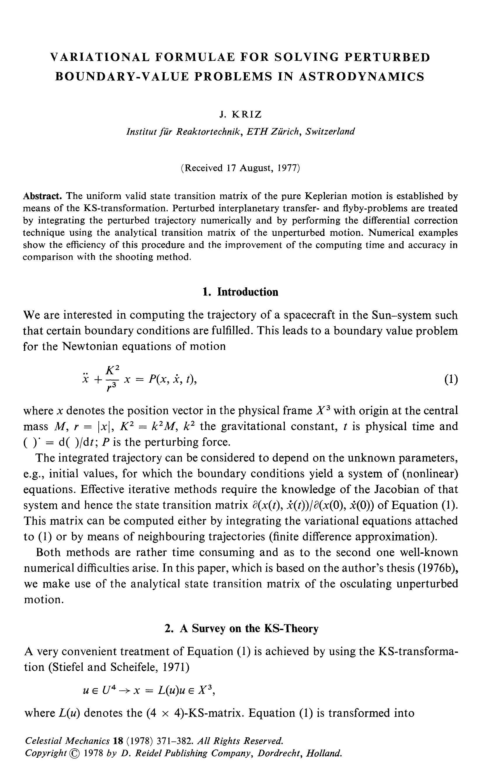 Variational formulae for solving perturbed boundary-value problems in astrodynamics by Unknown