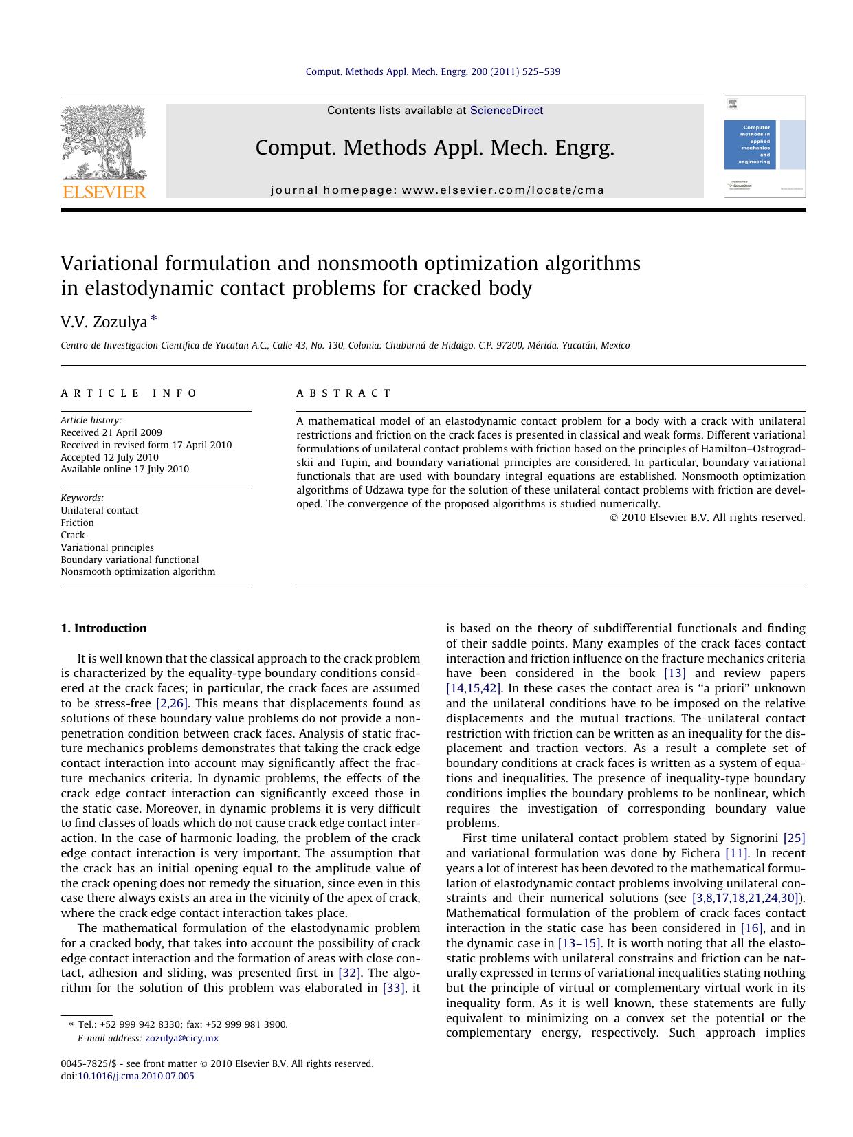 Variational formulation and nonsmooth optimization algorithms in elastodynamic contact problems for cracked body by V.V. Zozulya
