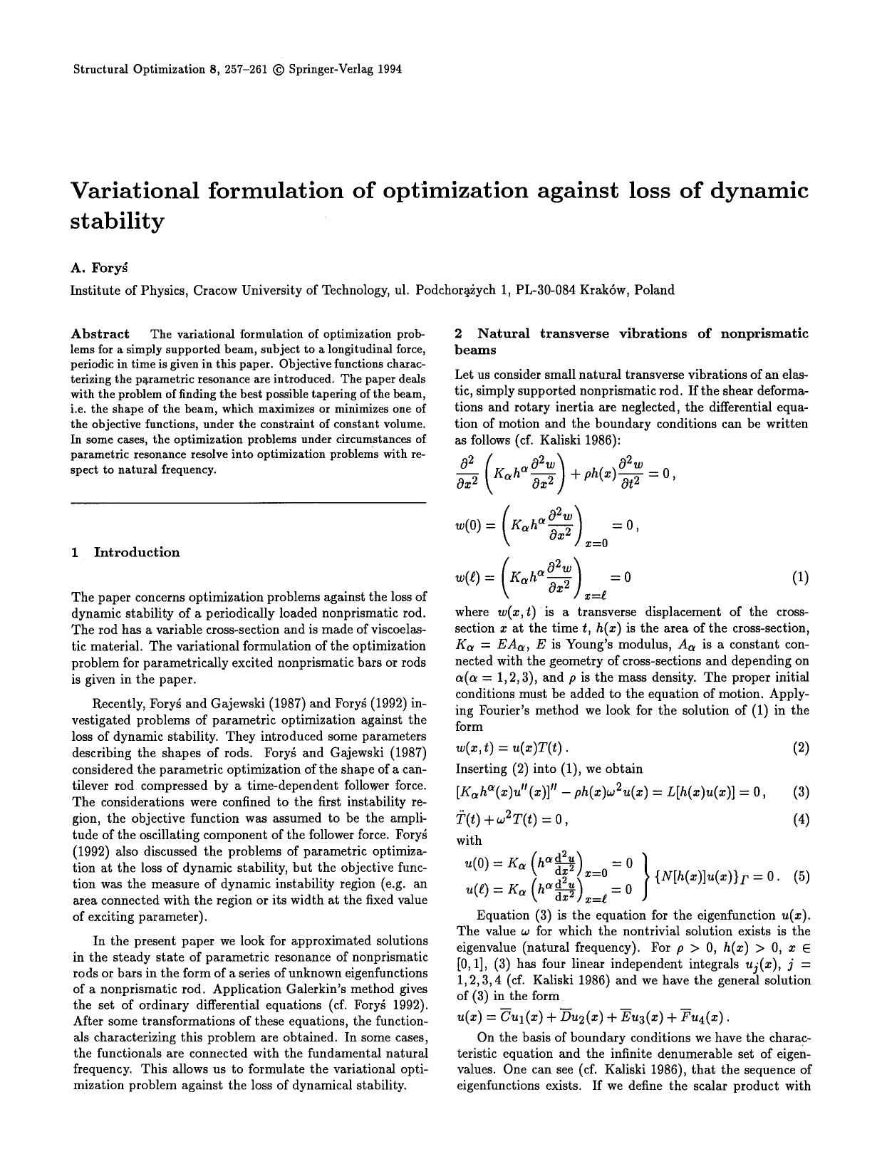 Variational formulation of optimization against loss of dynamic stability by Unknown