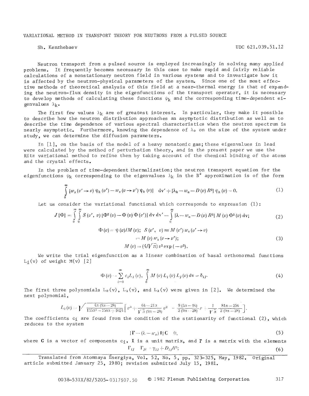 Variational method in transport theory for neutrons from a pulsed source by Unknown