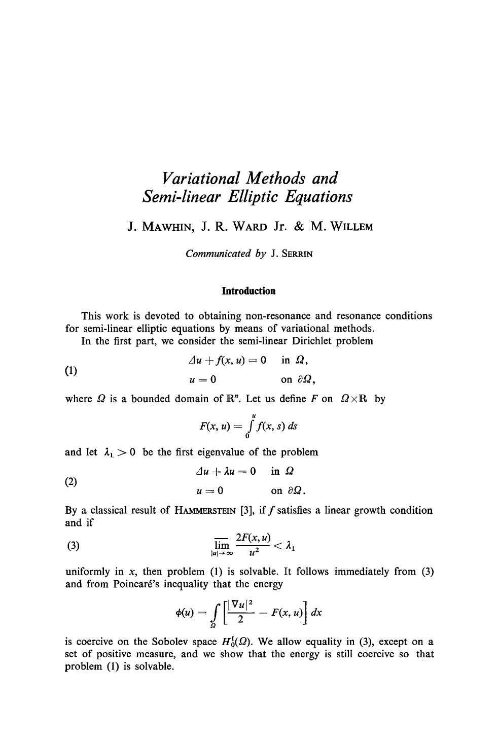 Variational methods and semi-linear elliptic equations by Unknown
