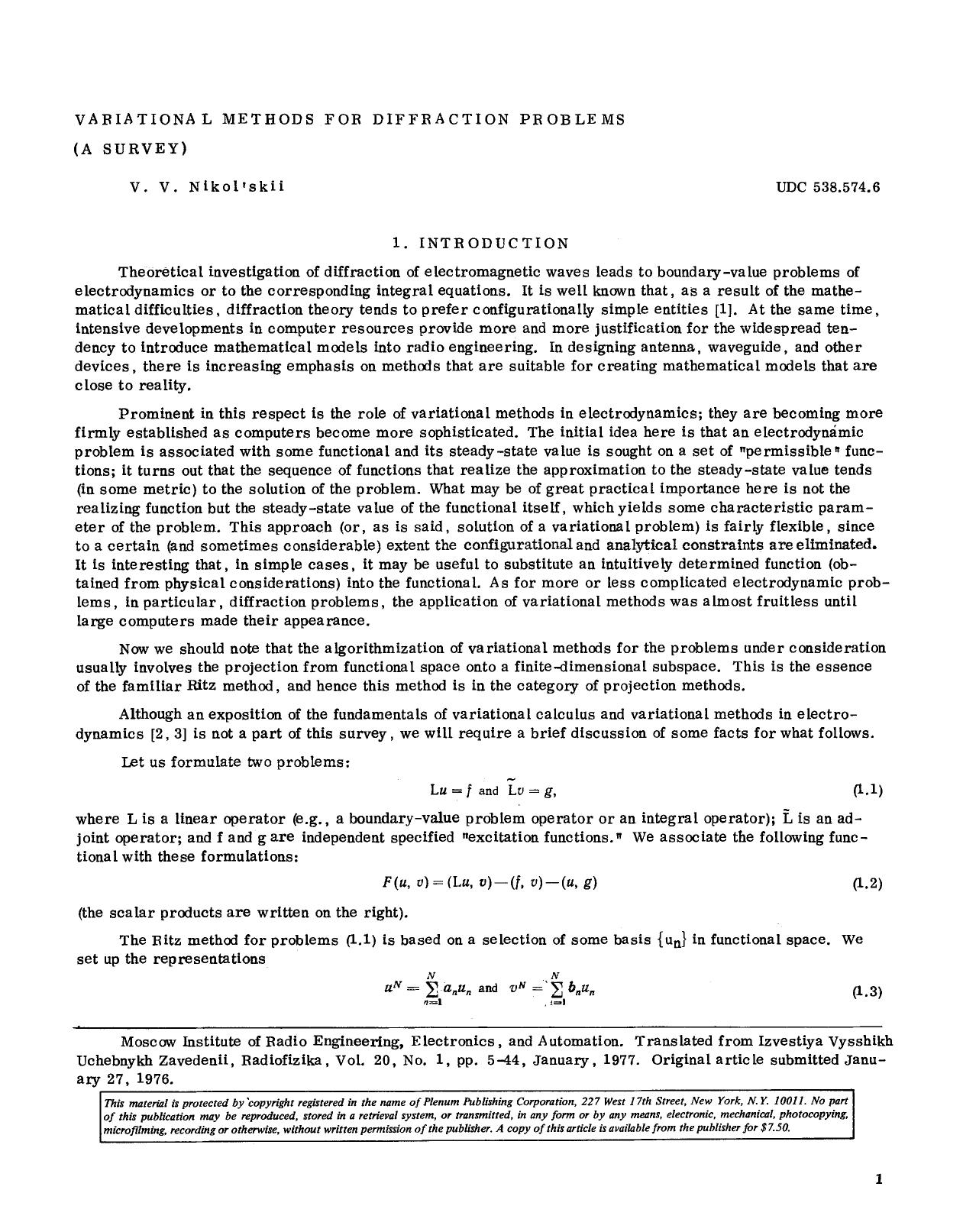 Variational methods for diffraction problems (a survey) by Unknown