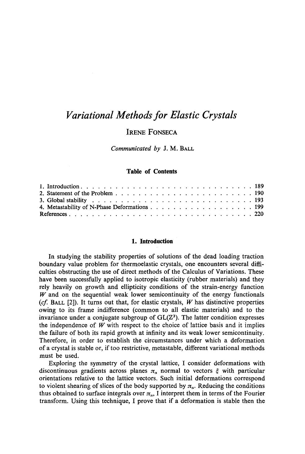 Variational methods for elastic crystals by Unknown