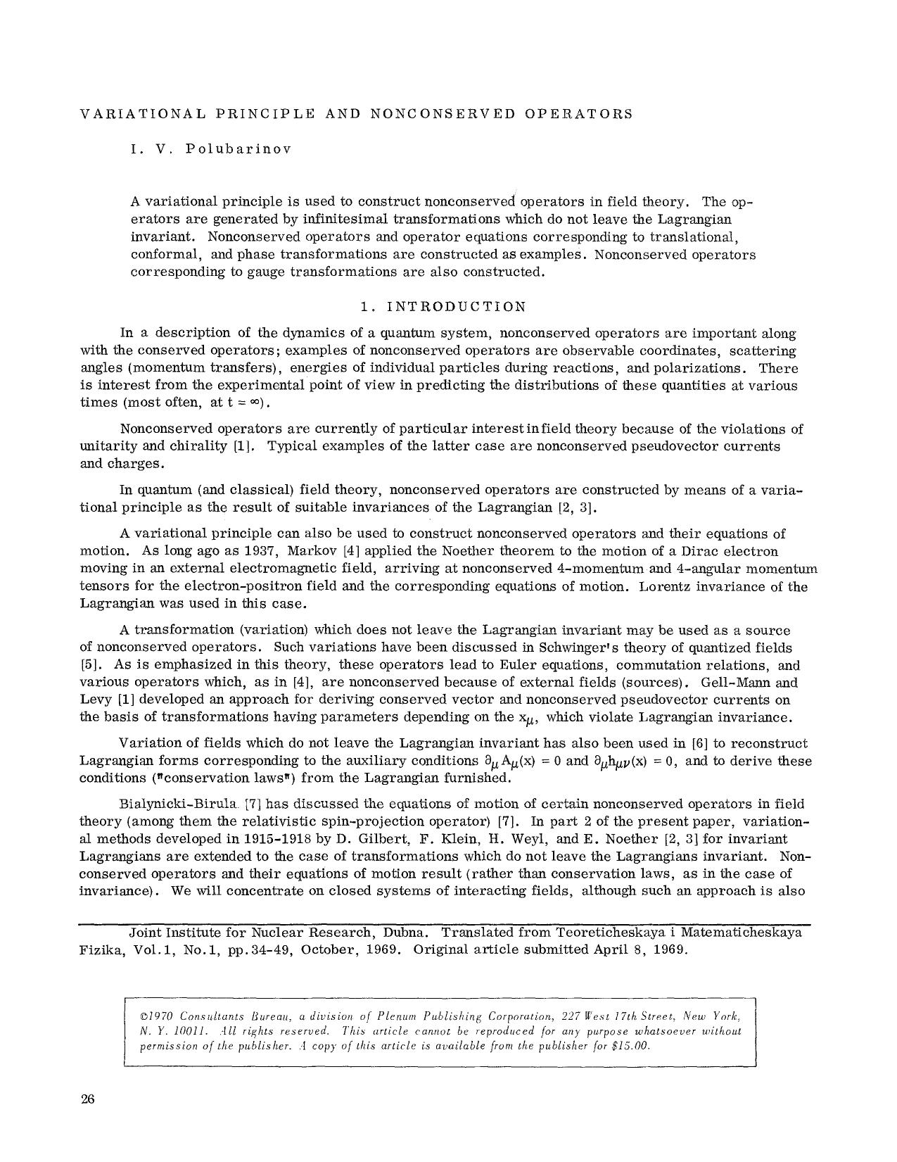 Variational principle and nonconserved operators by Unknown