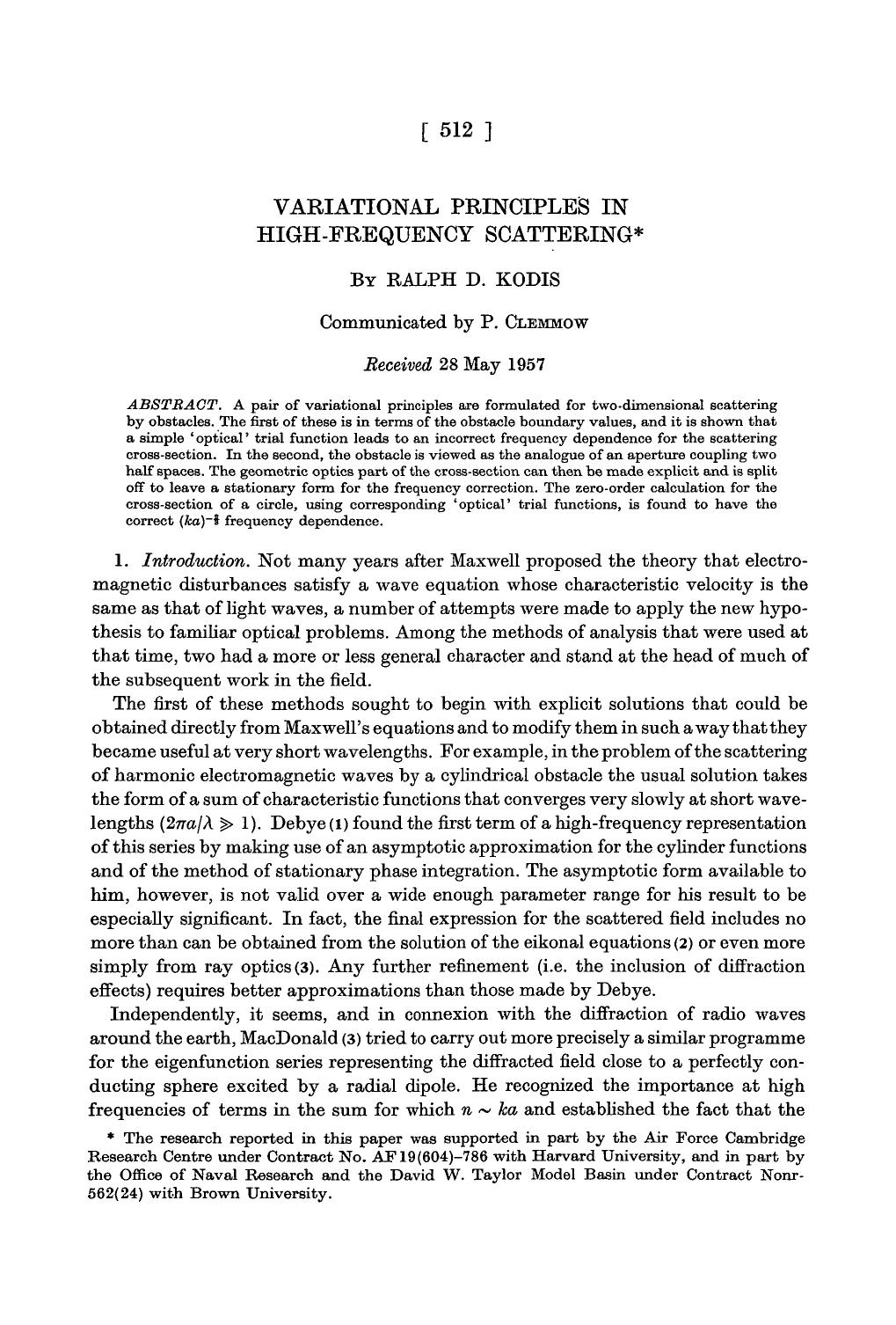 Variational principles in high-frequency scattering by Ralph D. Kodis