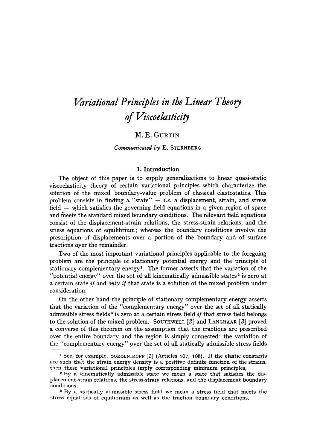 Variational principles in the linear theory of viscoelusticity by Unknown