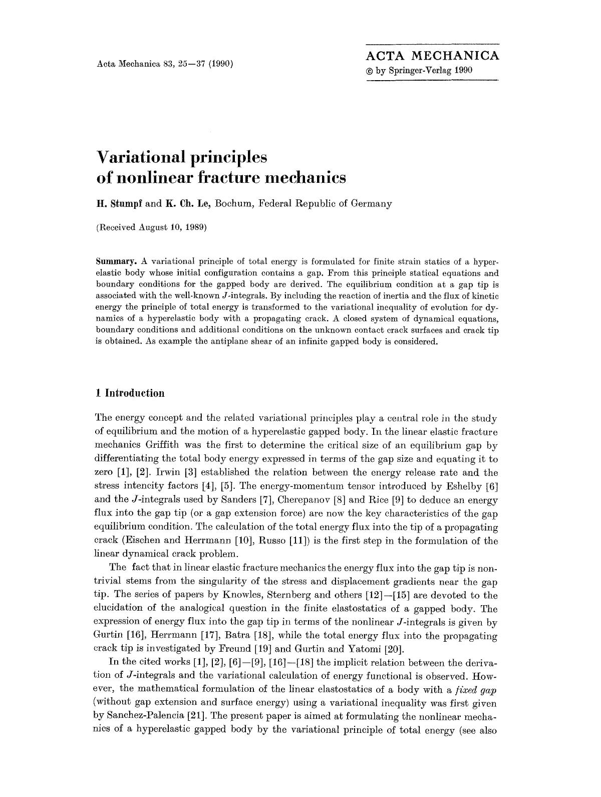 Variational principles of nonlinear fracture mechanics by Unknown