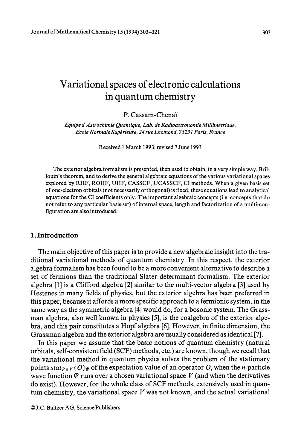 Variational spaces of electronic calculations in quantum chemistry by Unknown