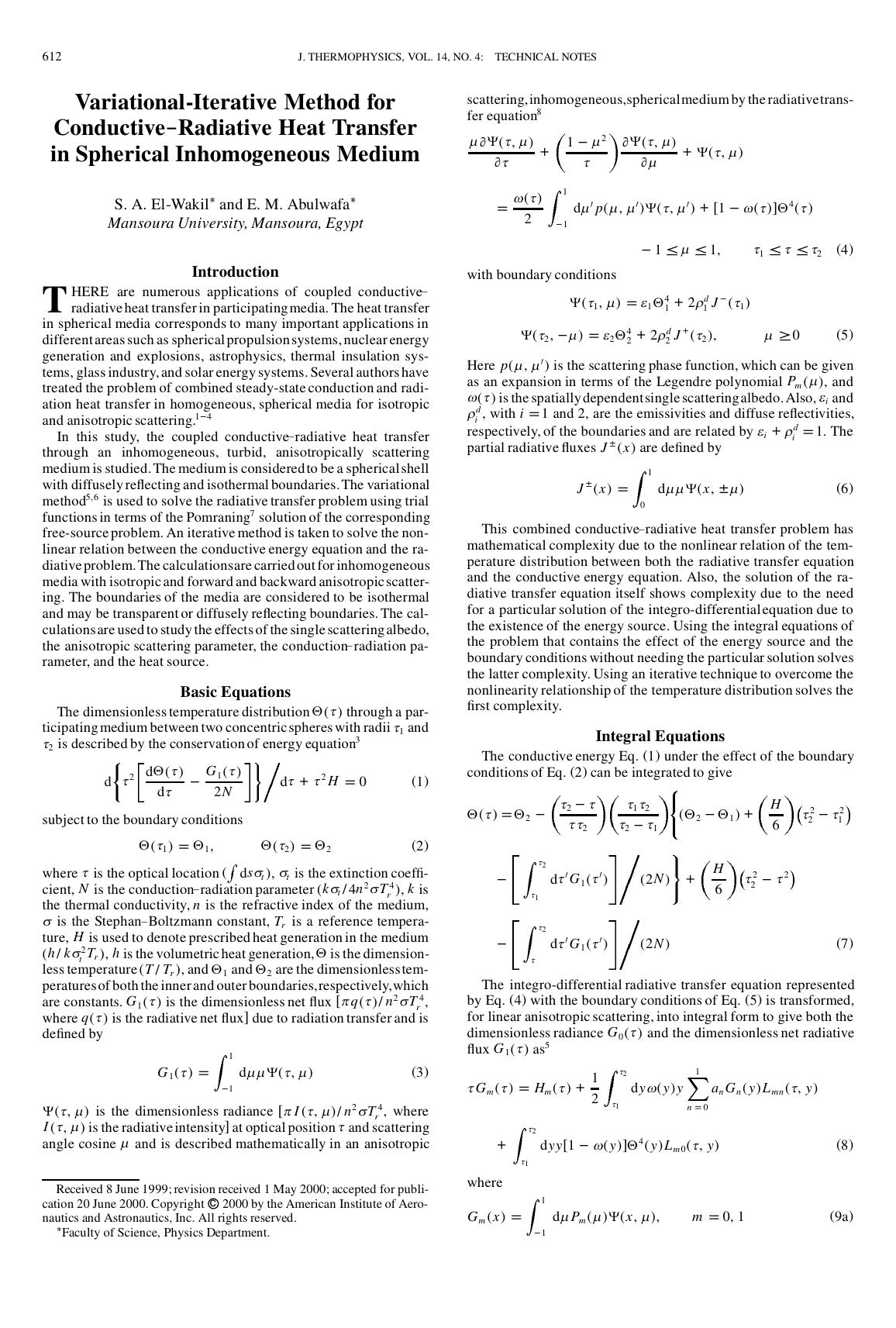 Variational-Iterative Method for Conductive-Radiative Heat Transfer in Spherical Inhomogeneous Medium by Unknown