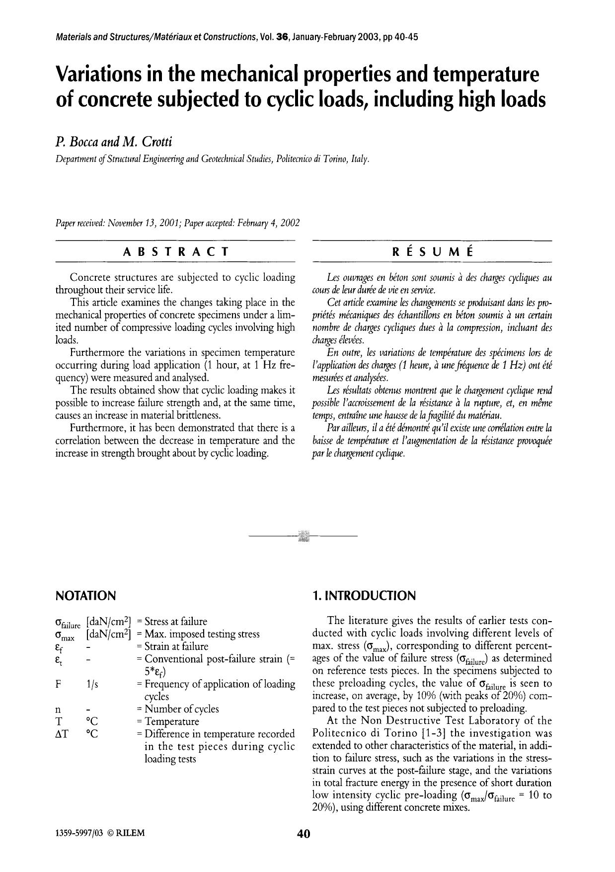 Variations in the mechanical properties and temperature of concrete subjected to cyclic loads, including high loads by Unknown