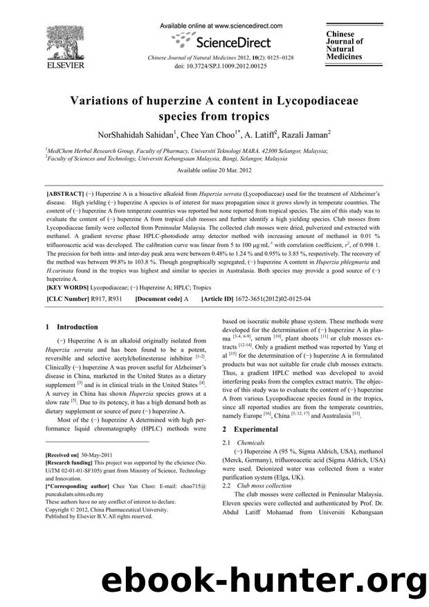 Variations of huperzine A content in Lycopodiaceae species from tropics by NorShahidah Sahidan & Chee Yan Choo & A. Latiff & Razali Jaman