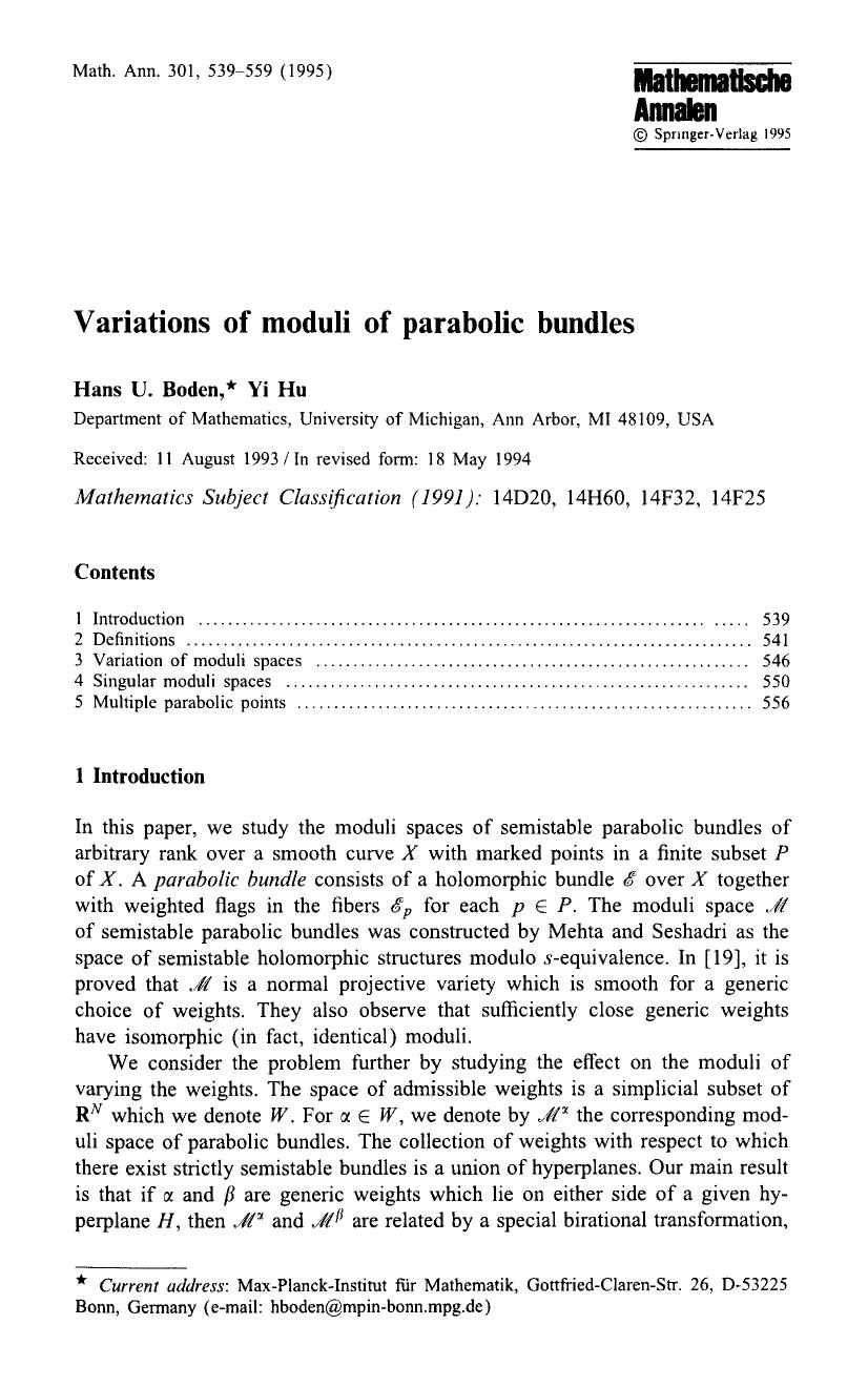 Variations of moduli of parabolic bundles by Unknown