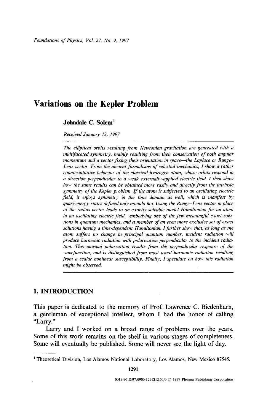Variations on the Kepler problem by Unknown