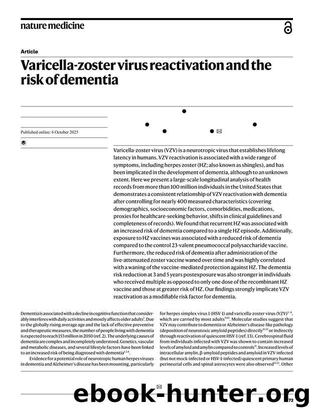 Varicella-zoster virus reactivation and the risk of dementia by unknow