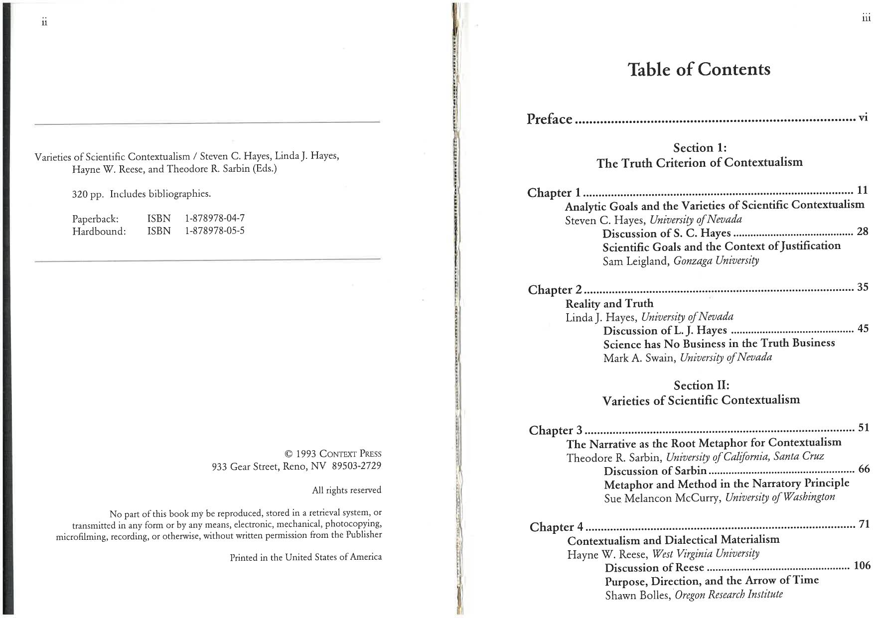 Varieties of Scientific Contextualism by Steven C. Hayes Linda J. Hayes Hayne W. Reese Theodore R. Sarbin