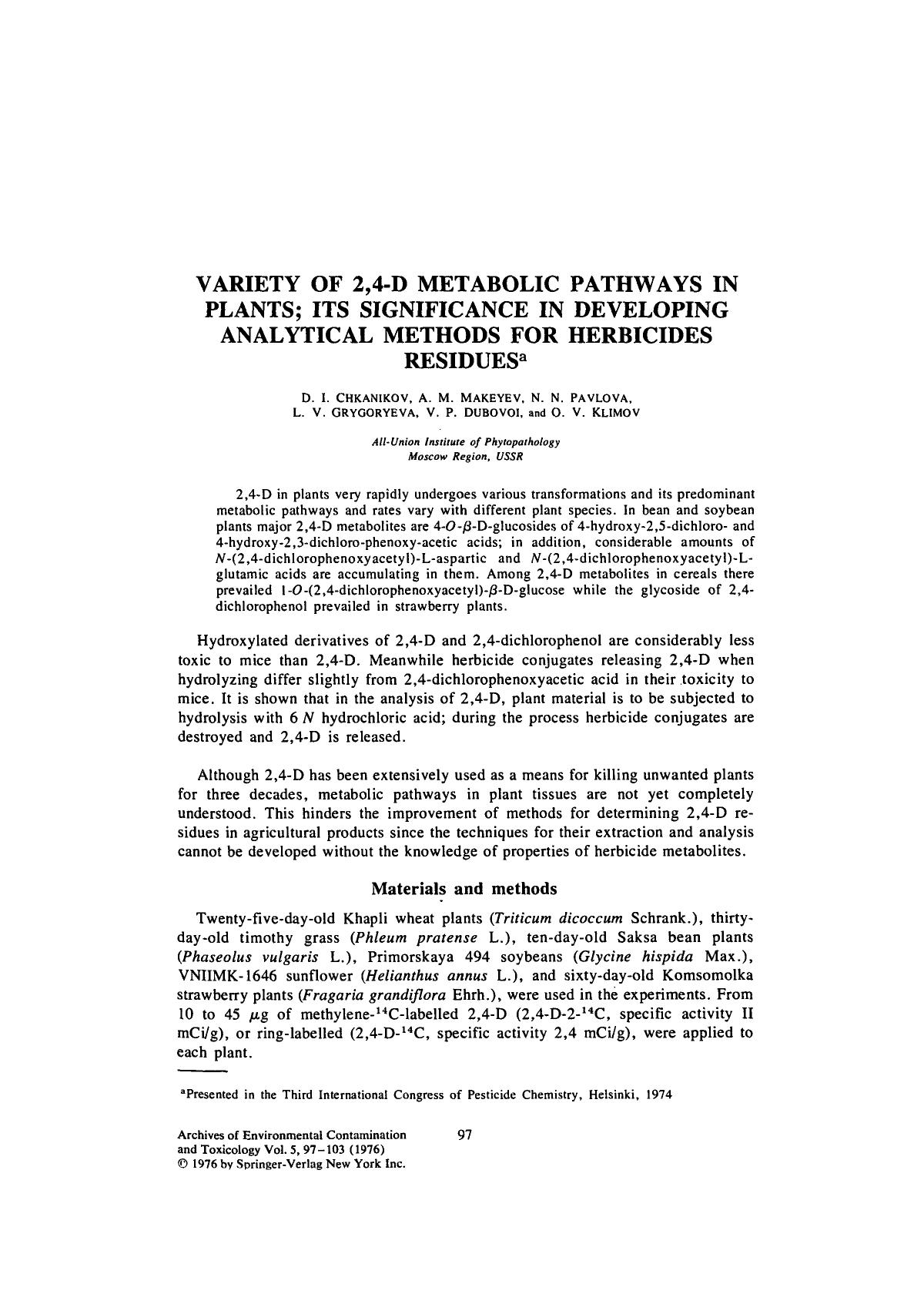 Variety of 2,4-D metabolic pathways in plants; its significance in developing analytical methods for herbicides residues by Unknown