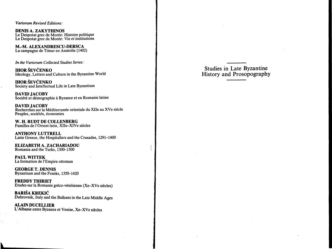 Variorium Publishing Studies in Late Byzantine History and Prosopography (1986) (Scan, OCR) by Unknown