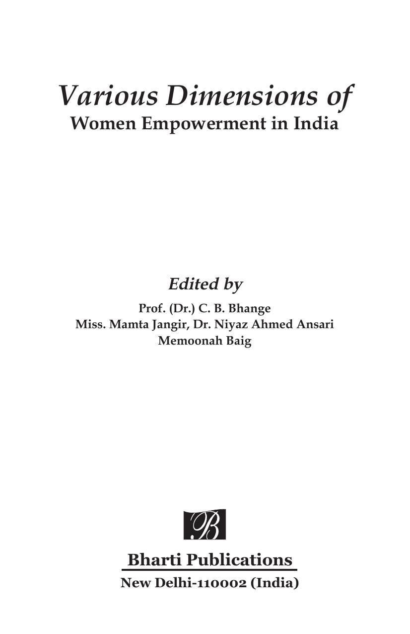 Various Dimensions of Women Empowerment in India by C.B. Bhange Mamta Jangir Niyaz Ahmed Ansari Memoonah Baig