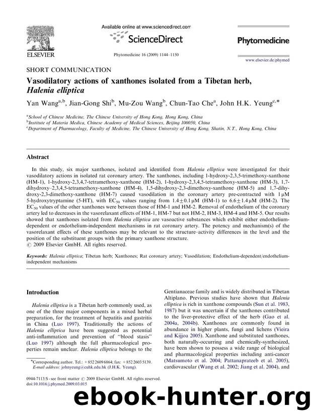 Vasodilatory actions of xanthones isolated from a Tibetan herb, Halenia elliptica by Yan Wang; Jian-Gong Shi; Mu-Zou Wang; Chun-Tao Che; John H.K. Yeung