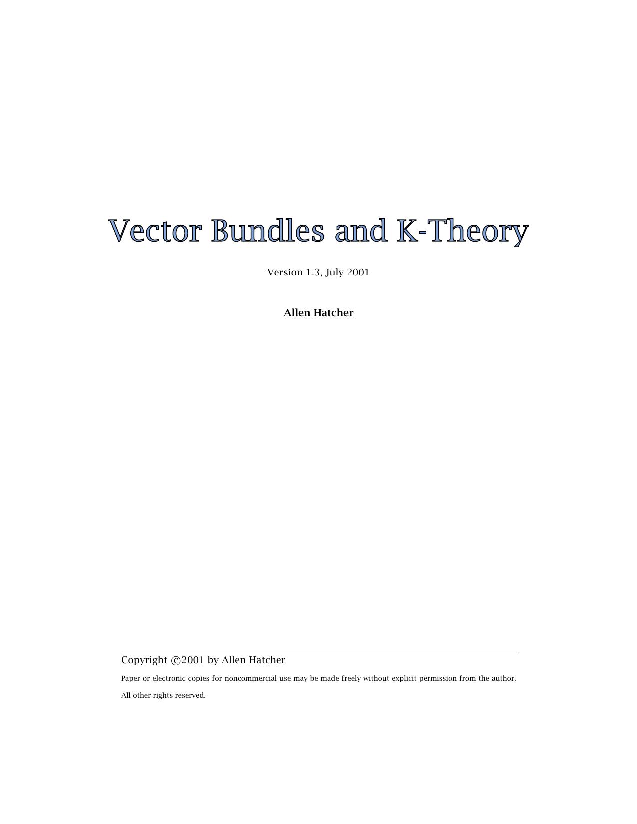 Vector Bundles & K-Theory by Allen Hatcher