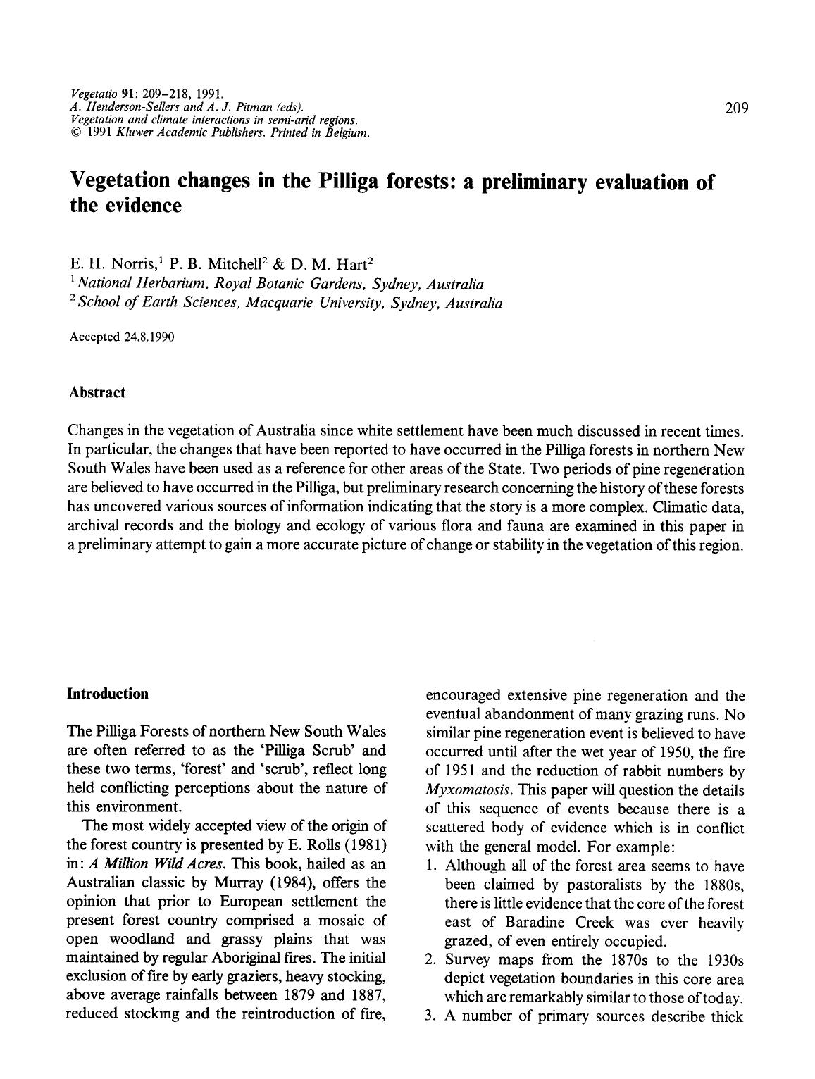 Vegetation changes in the Pilliga forests: a preliminary evaluation of the evidence by Unknown