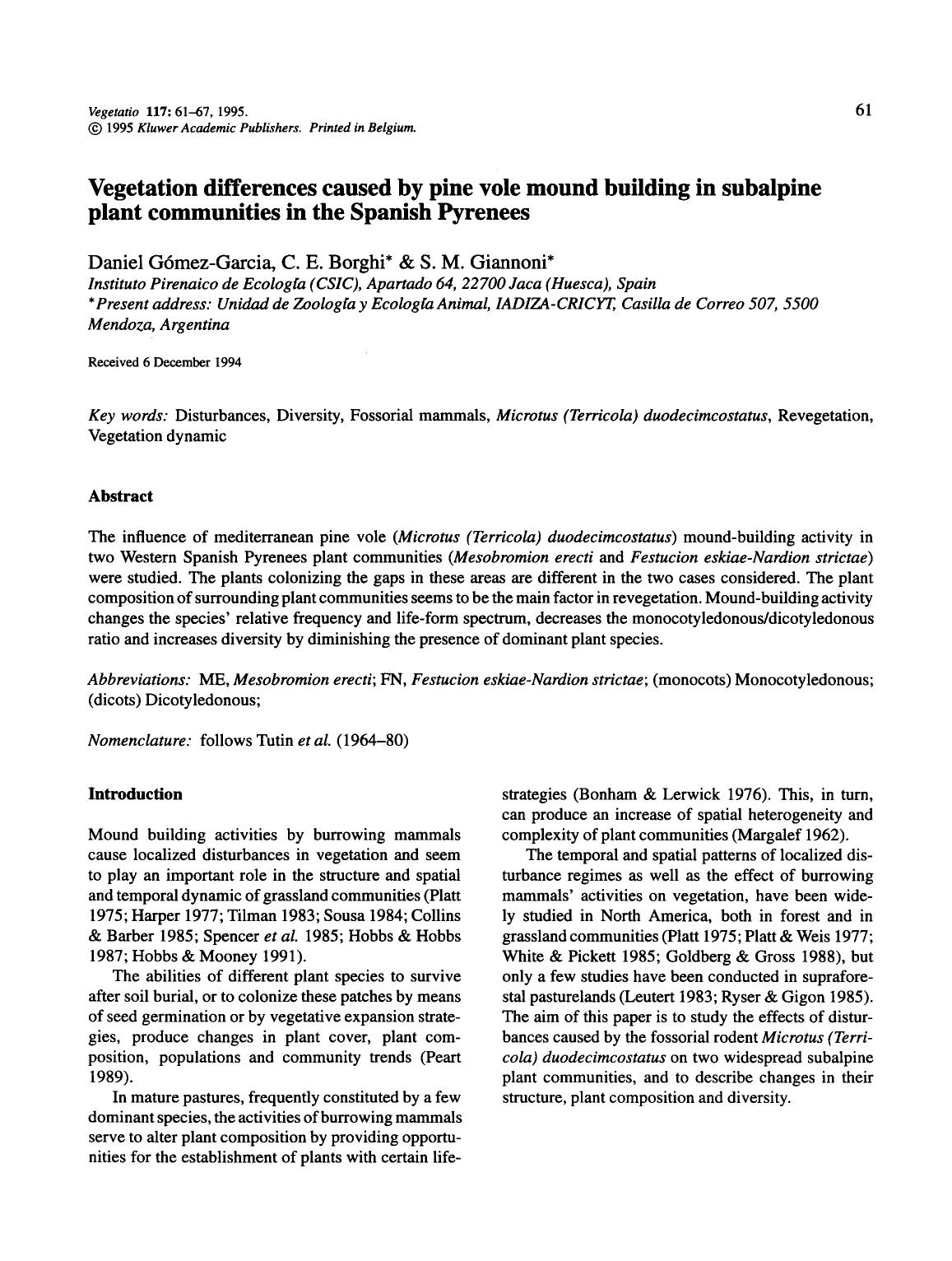 Vegetation differences caused by pine vole mound building in subalpine plant communities in the Spanish Pyrenees by Unknown