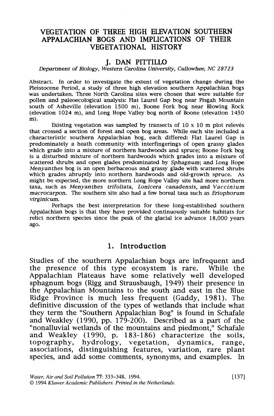 Vegetation of three high elevation Southern Appalachian bogs and implications of their vegetational history by Unknown