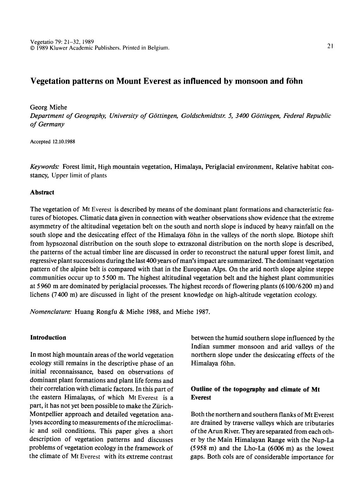 Vegetation patterns on Mount Everest as influenced by monsoon and föhn by Unknown