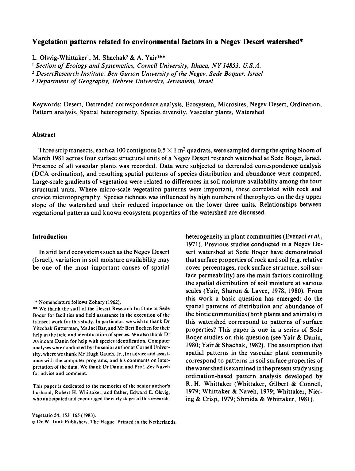 Vegetation patterns related to environmental factors in a Negev Desert watershed by Unknown