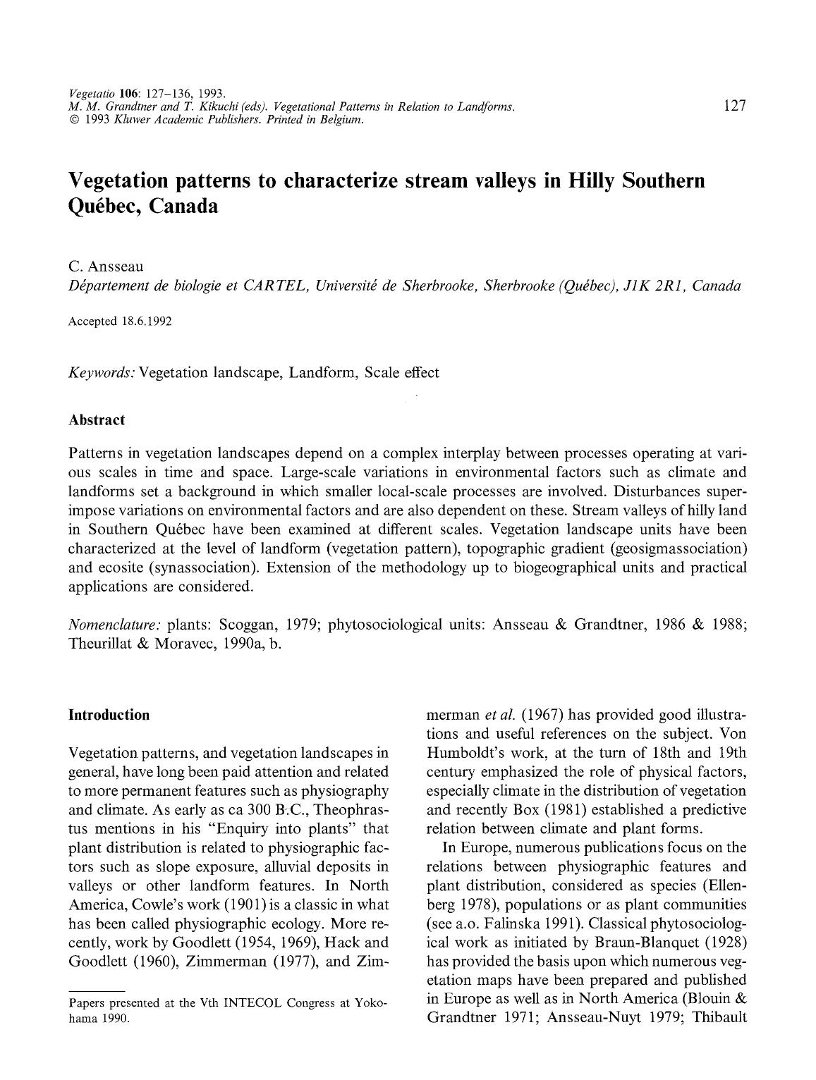 Vegetation patterns to characterize stream valleys in Hilly Southern Québec, Canada by Unknown
