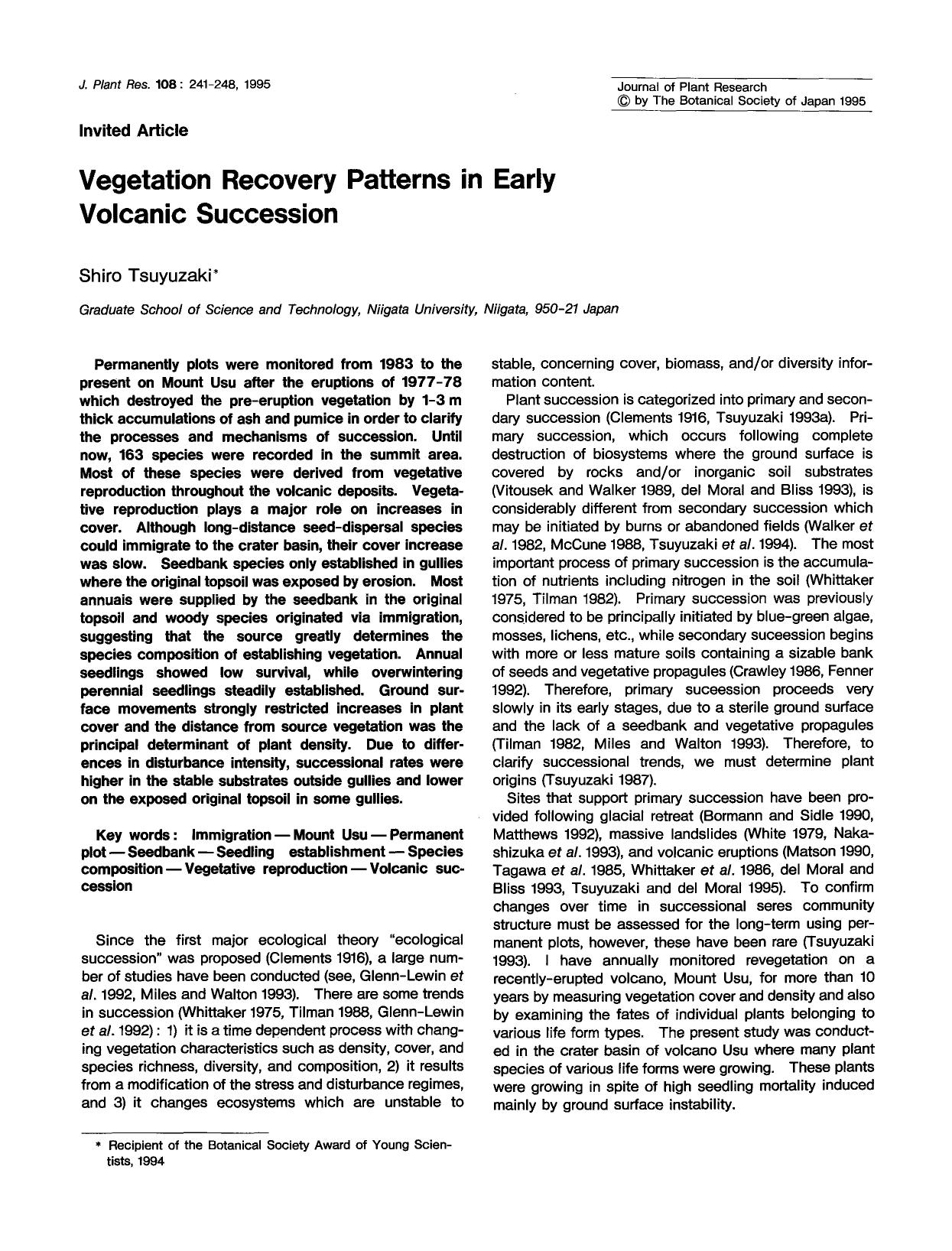 Vegetation recovery patterns in early volcanic succession by Unknown