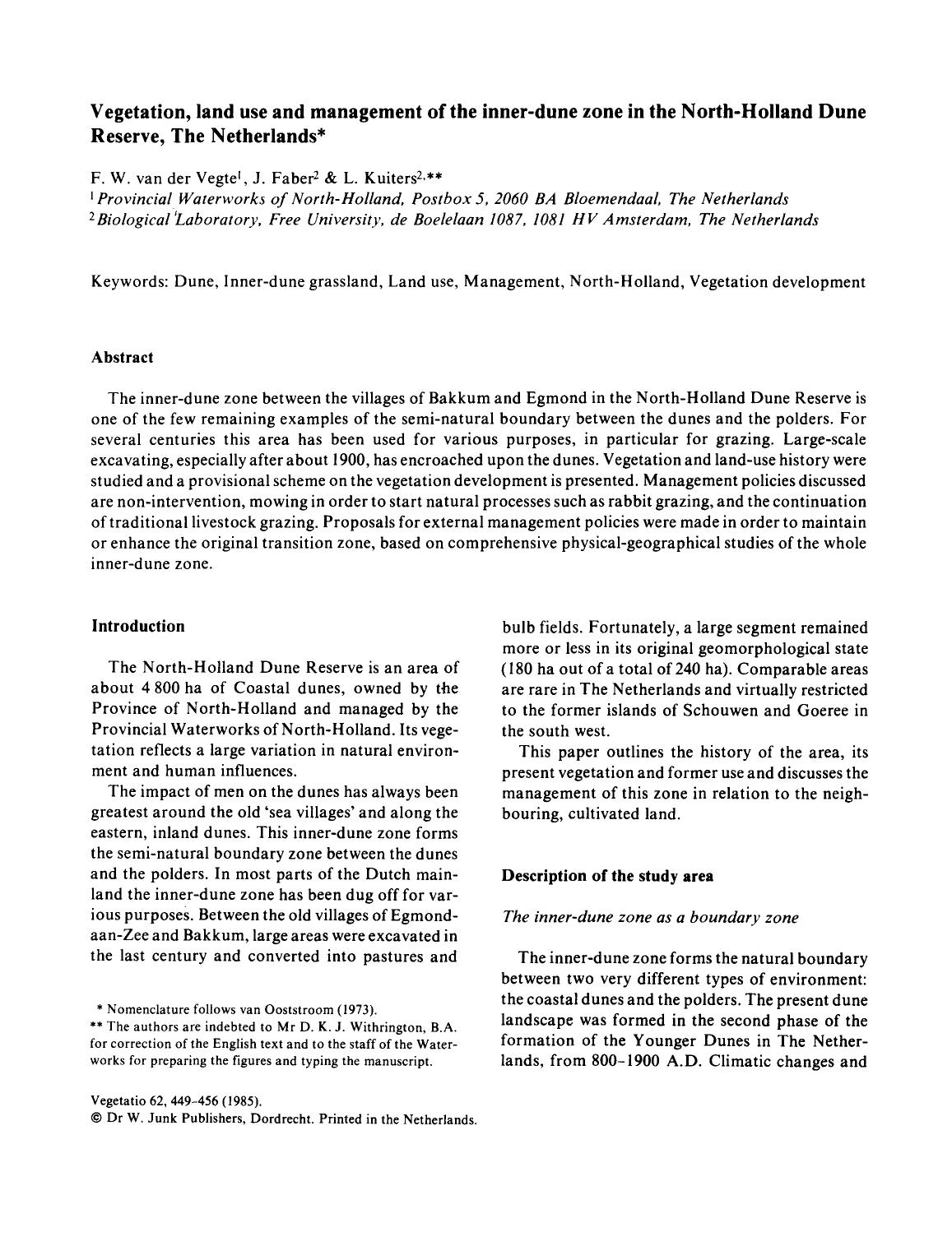 Vegetation, land use and management of the inner-dune zone in the North-Holland Dune Reserve, The Netherlands by Unknown