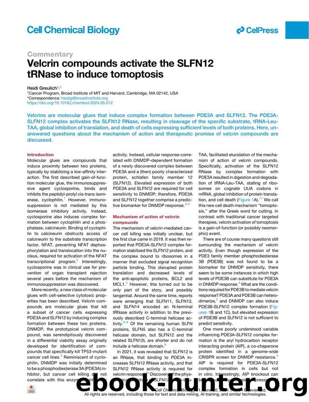 Velcrin compounds activate the SLFN12 tRNase to induce tomoptosis by Heidi Greulich