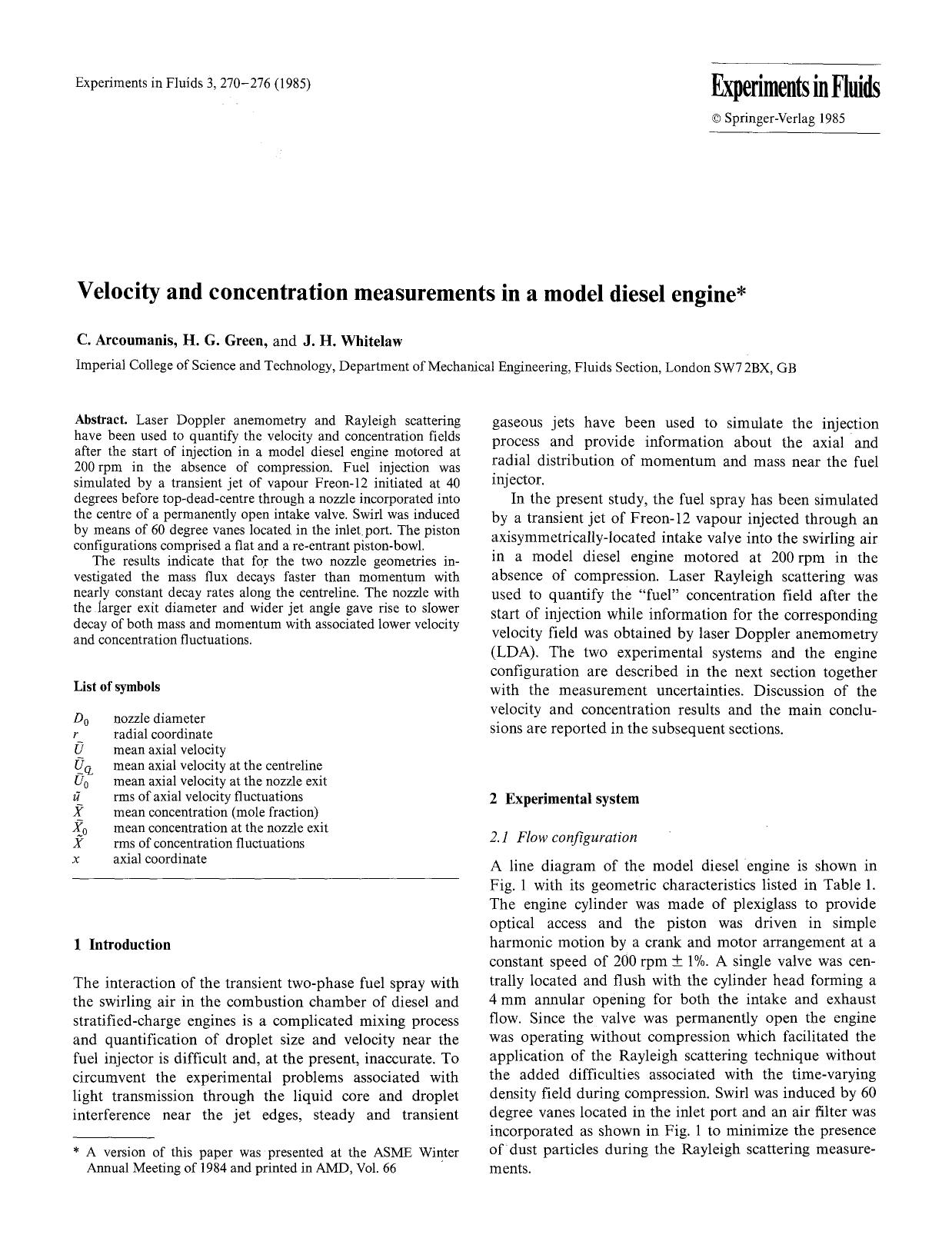 Velocity and concentration measurements in a model diesel engine by Unknown