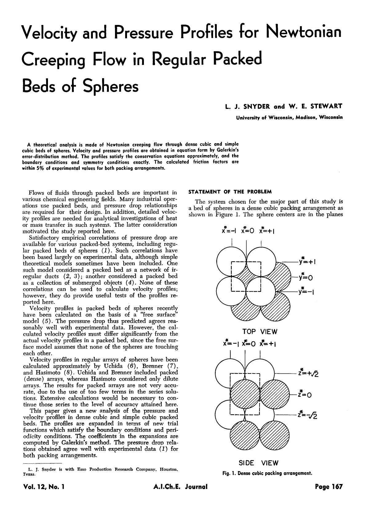 Velocity and pressure profiles for Newtonian creeping flow in regular packed beds of spheres by Unknown