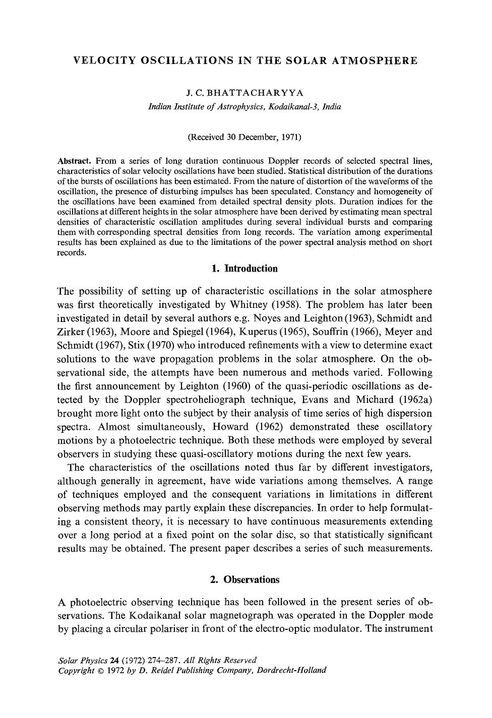 Velocity oscillations in the solar atmosphere by Unknown