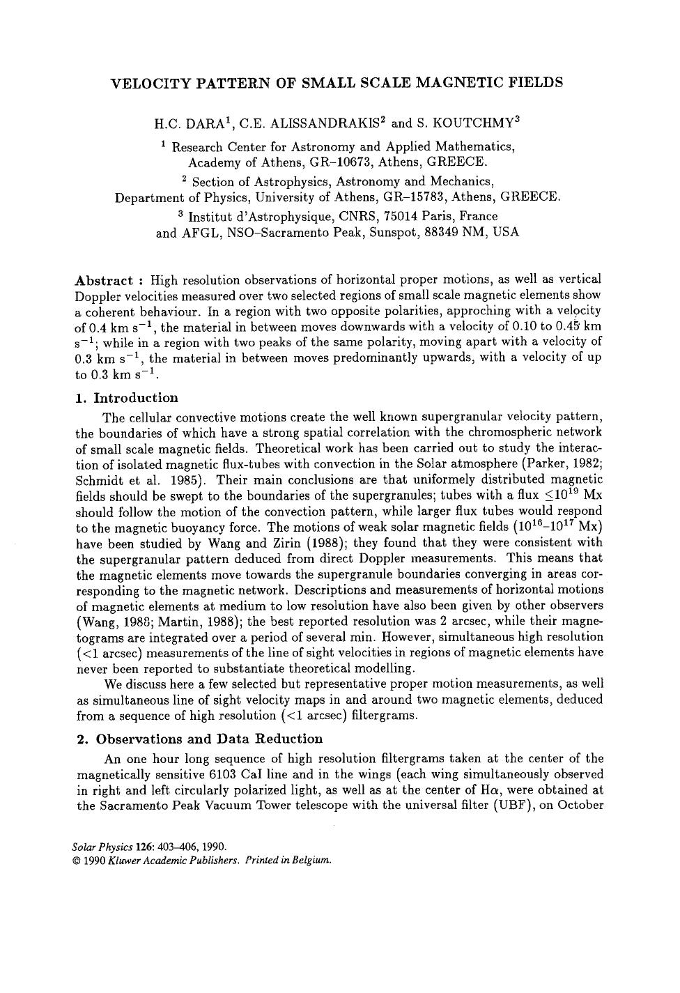 Velocity pattern of small scale magnetic fields by Unknown