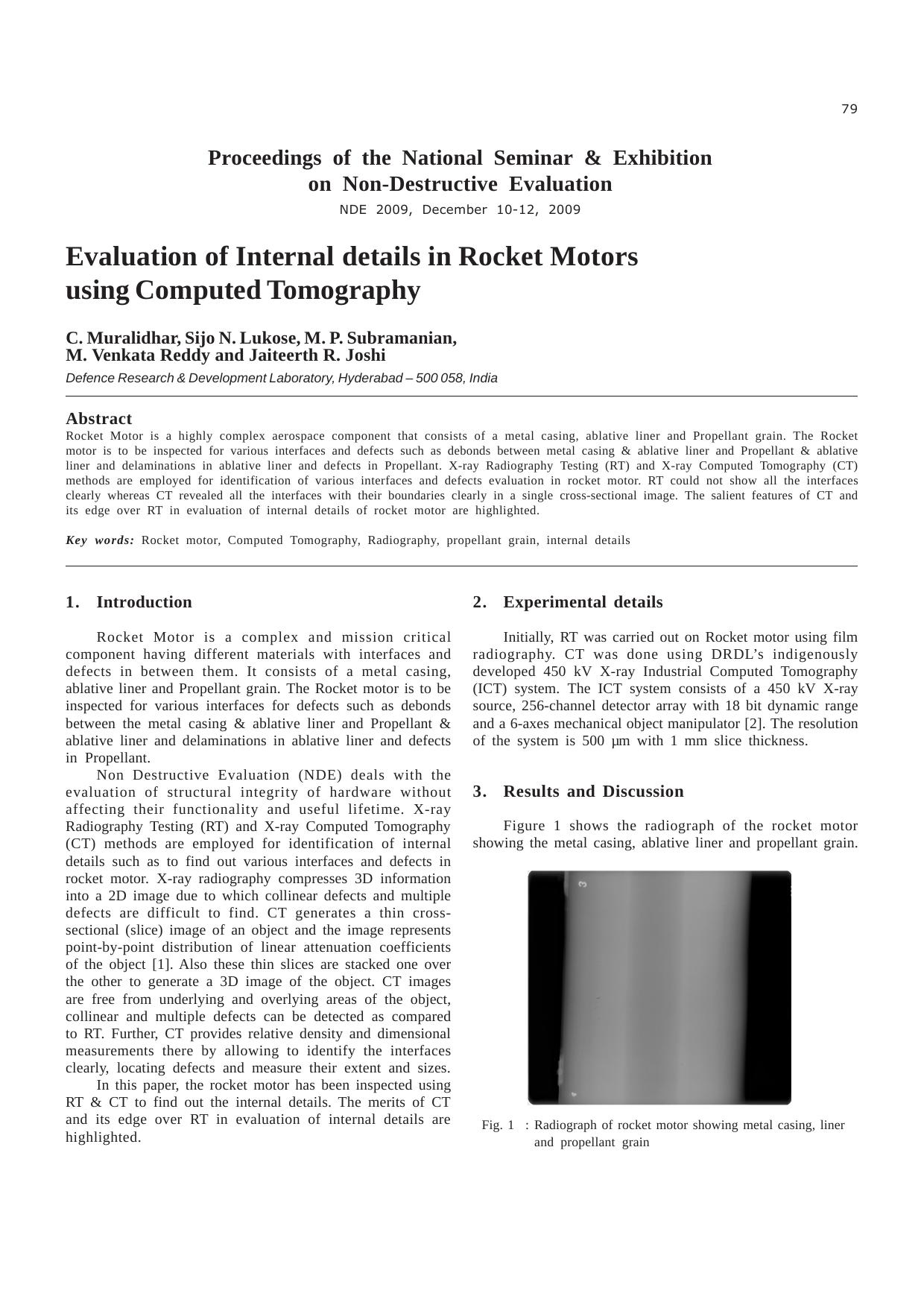 Venkata Reddy, Jaiteerth R. Joshi. Evaluation of internal details in rocket motors using computed tomography. / ÐÑÐµÐ½ÐºÐ° ÑÐ»ÐµÐ¼ÐµÐ½ÑÐ¾Ð² ÑÐ°ÐºÐµÑÐ½Ð¾Ð³Ð¾ Ð´Ð²Ð¸Ð³Ð°ÑÐµÐ»Ñ by C. Muralidhar Sijo N. Lukose M.P. Subramanian M