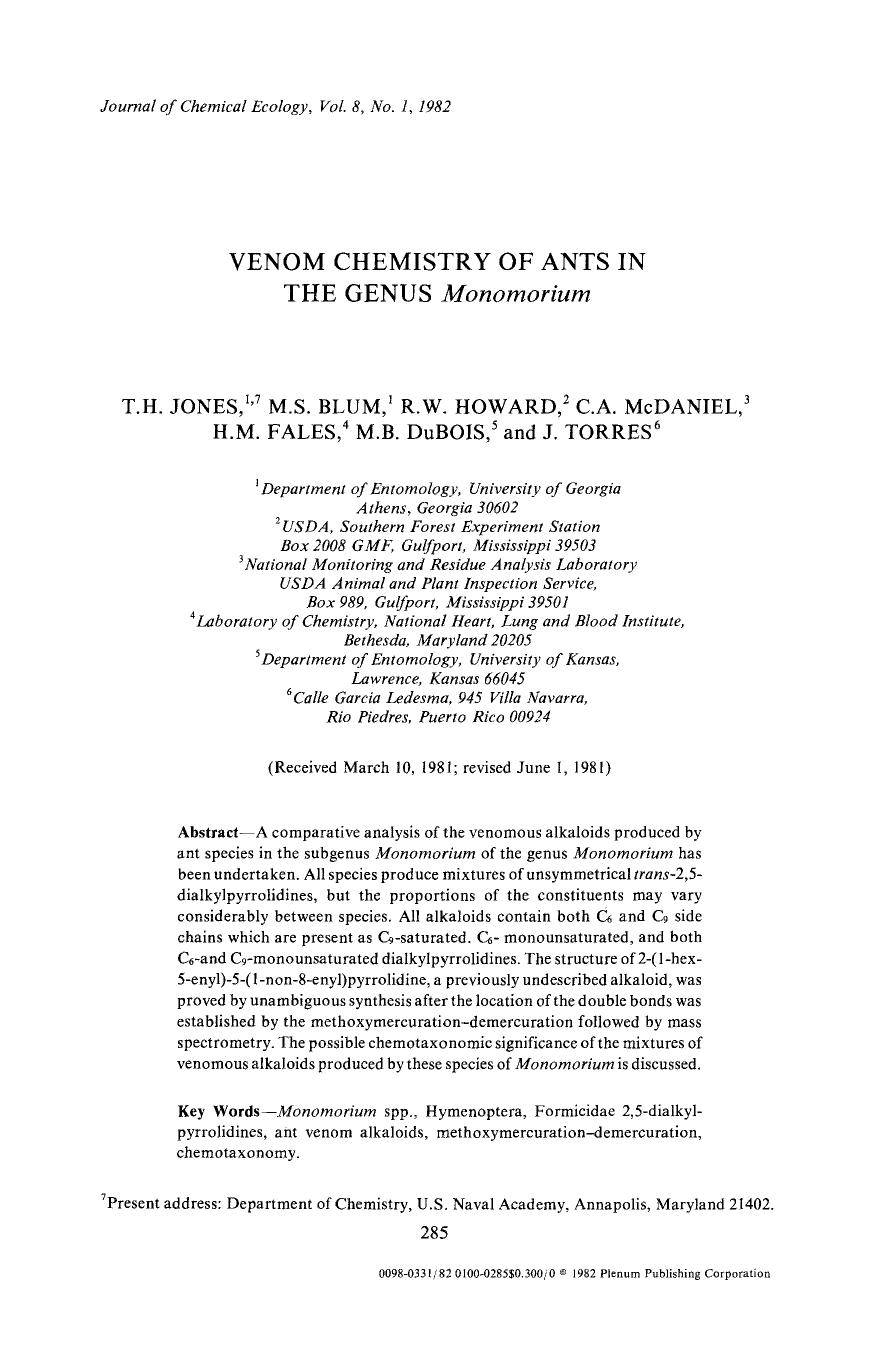 Venom chemistry of ants in the genus <Emphasis Type="Italic">Monomorium <Emphasis> by Unknown