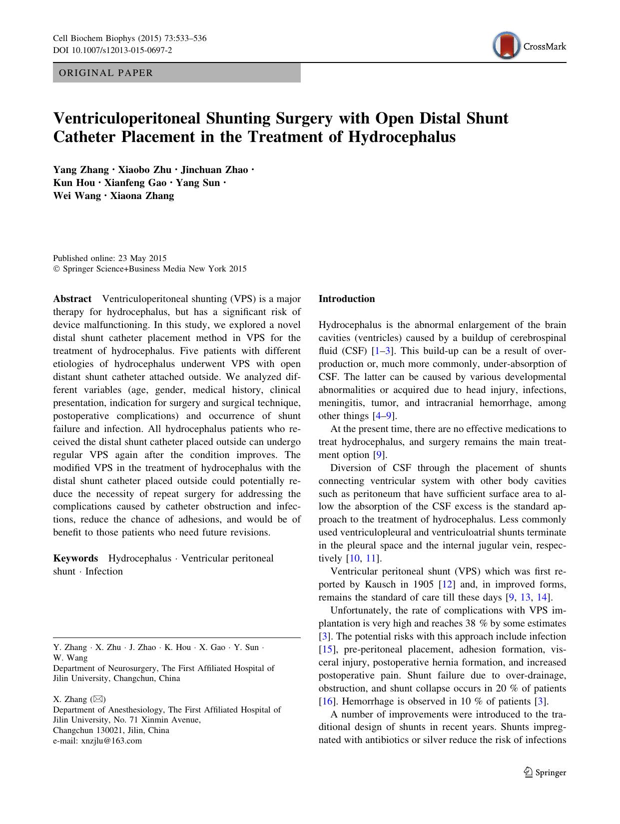 Ventriculoperitoneal Shunting Surgery with Open Distal Shunt Catheter Placement in the Treatment of Hydrocephalus by unknow