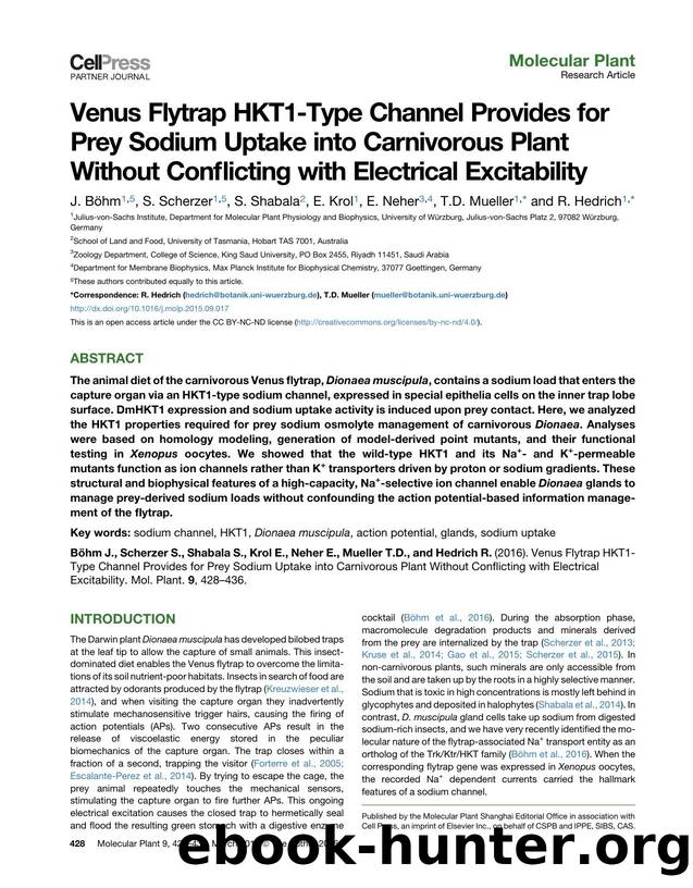 Venus Flytrap HKT1-Type Channel Provides for Prey Sodium Uptake into Carnivorous Plant Without Conflicting with Electrical Excitability by J. Böhm & S. Scherzer & S. Shabala & E. Krol & E. Neher & T.D. Mueller & R. Hedrich
