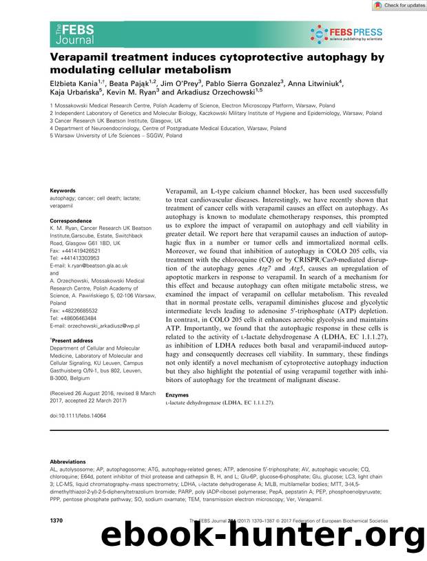 Verapamil treatment induces cytoprotective autophagy by modulating cellular metabolism by Unknown