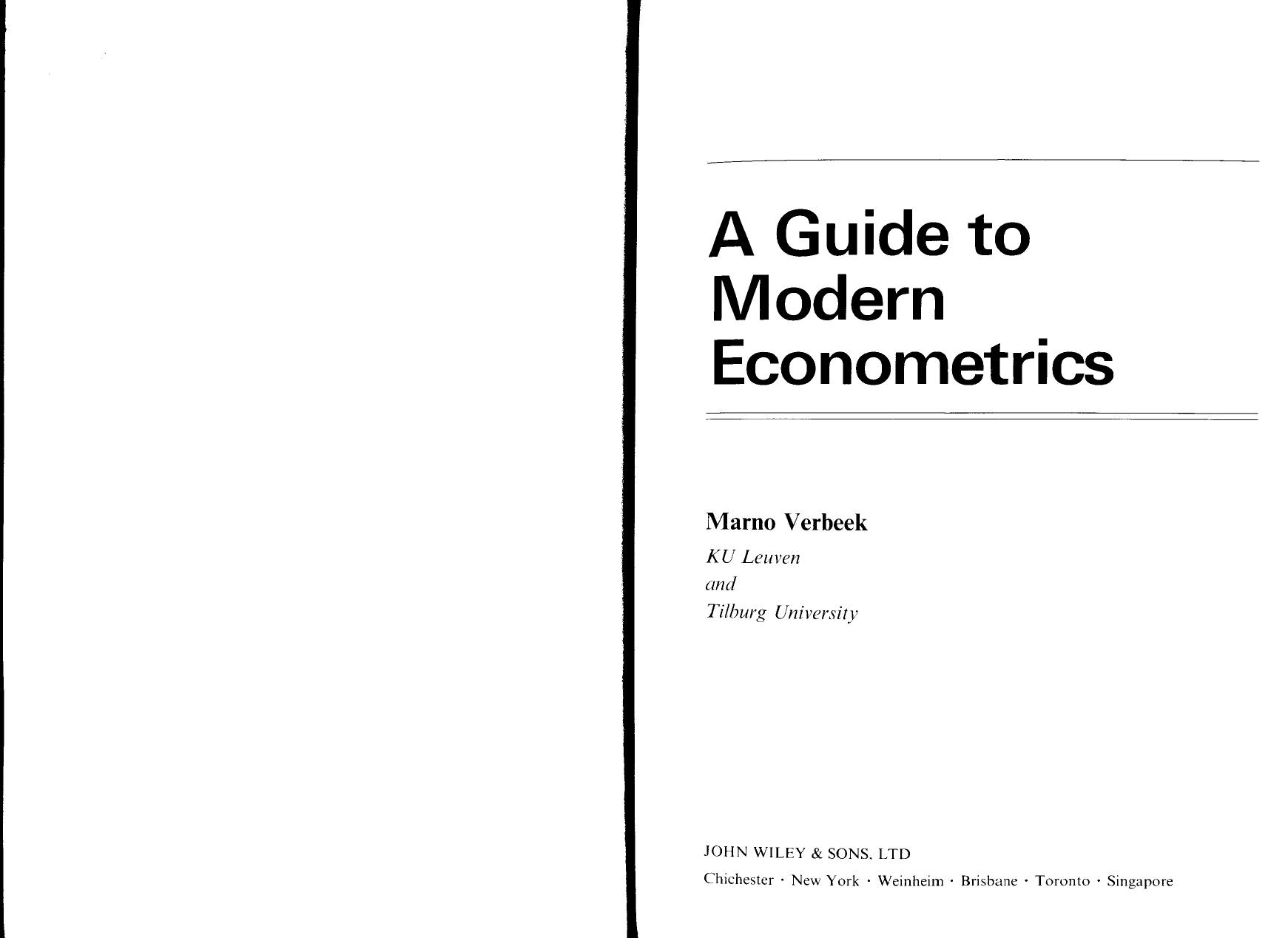 Verbeek A Guide to Modern Econometrics by Unknown